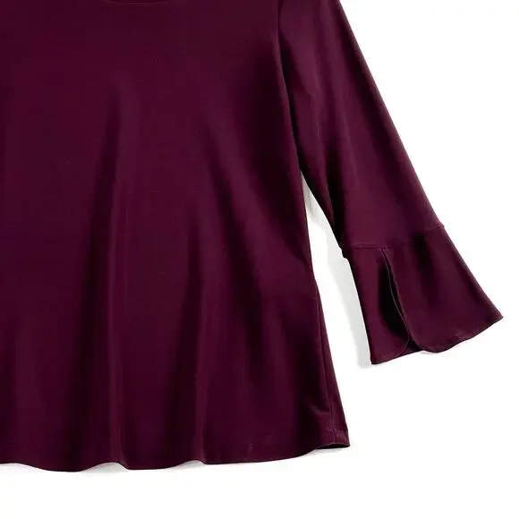 Joseph Ribkoff Tee Style 194103 3/4 Sleeve Split Cuff Square Neck Maroon Womens - Picture 5 of 11